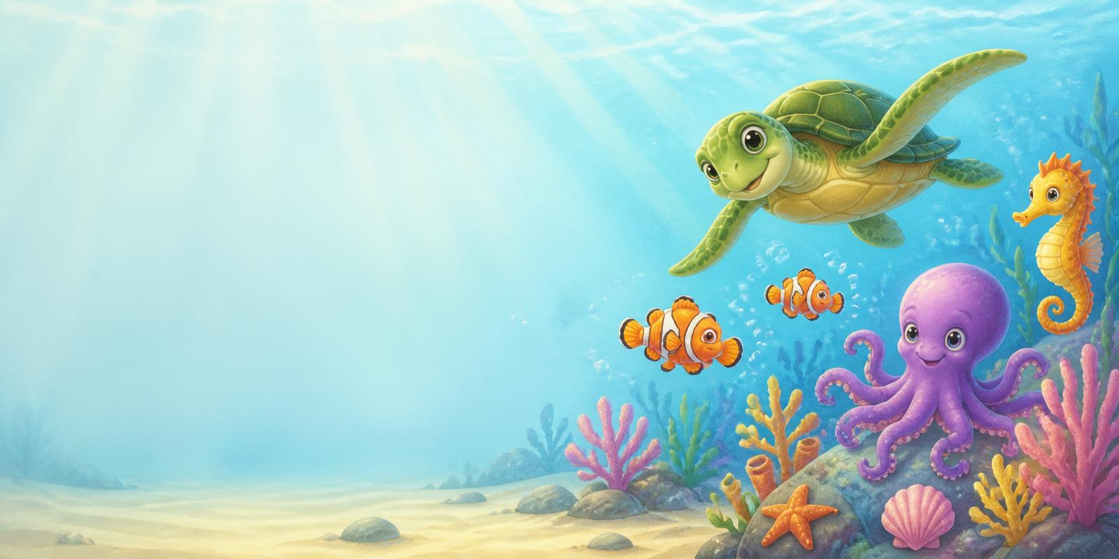 Underwater scene with turtles and fish