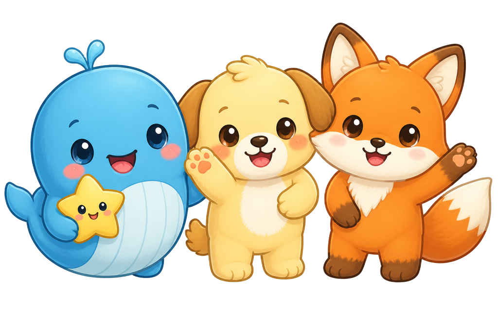 Tinkadoo's three mascots waving