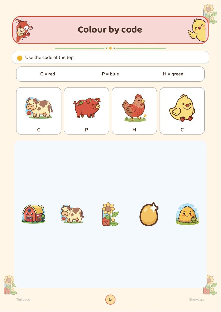 Colour by code activity page example