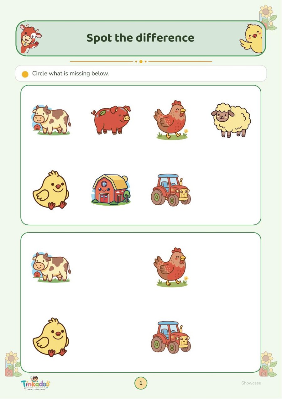 Spot the difference activity page example