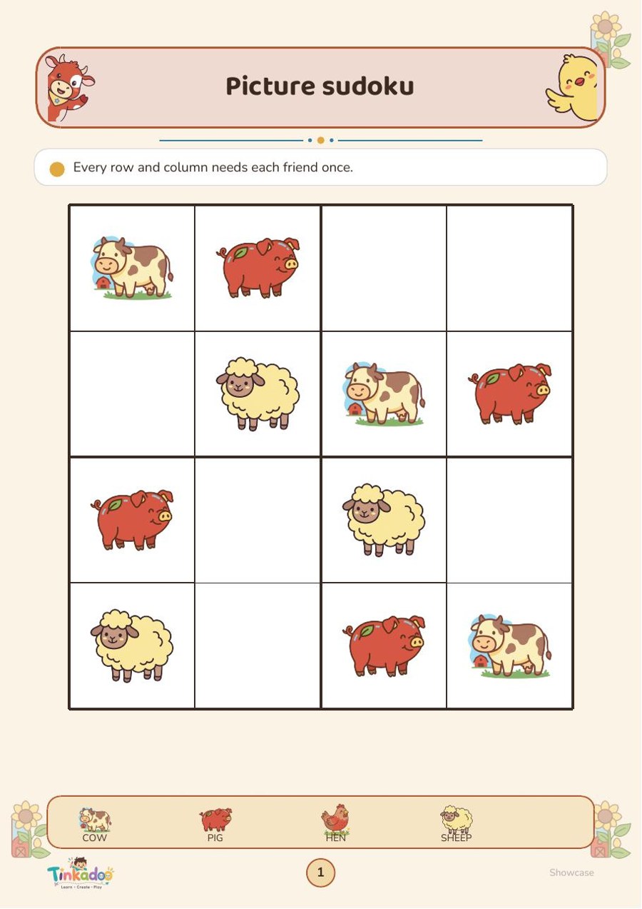Picture sudoku activity page example